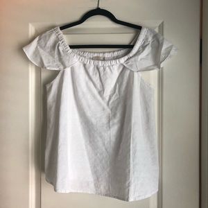 JCREW White Top with ruffled capped sleeves